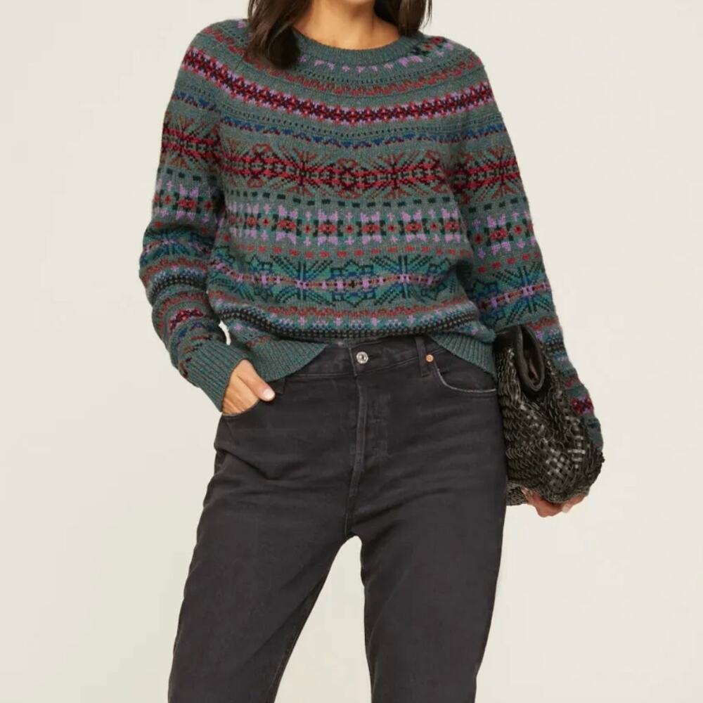 Lauren Ralph Lauren Women's Andurah Fair Isle Wool Blend Sweater XS Green